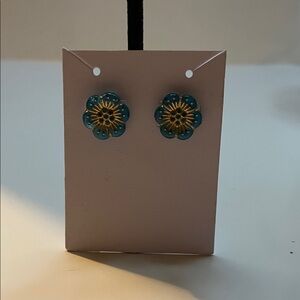 Blue Floral Stud Earrings